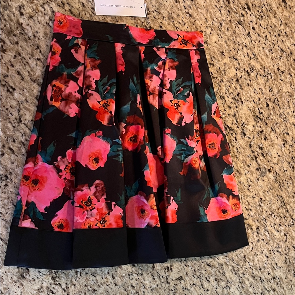 French Connection Black Skater Skirt with Pink & Coral Floral
